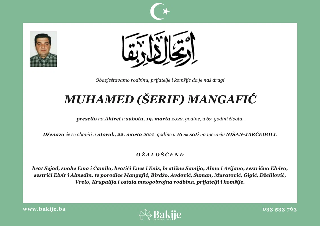 Smrtovnica — Muhamed (Šerif) Mangafić