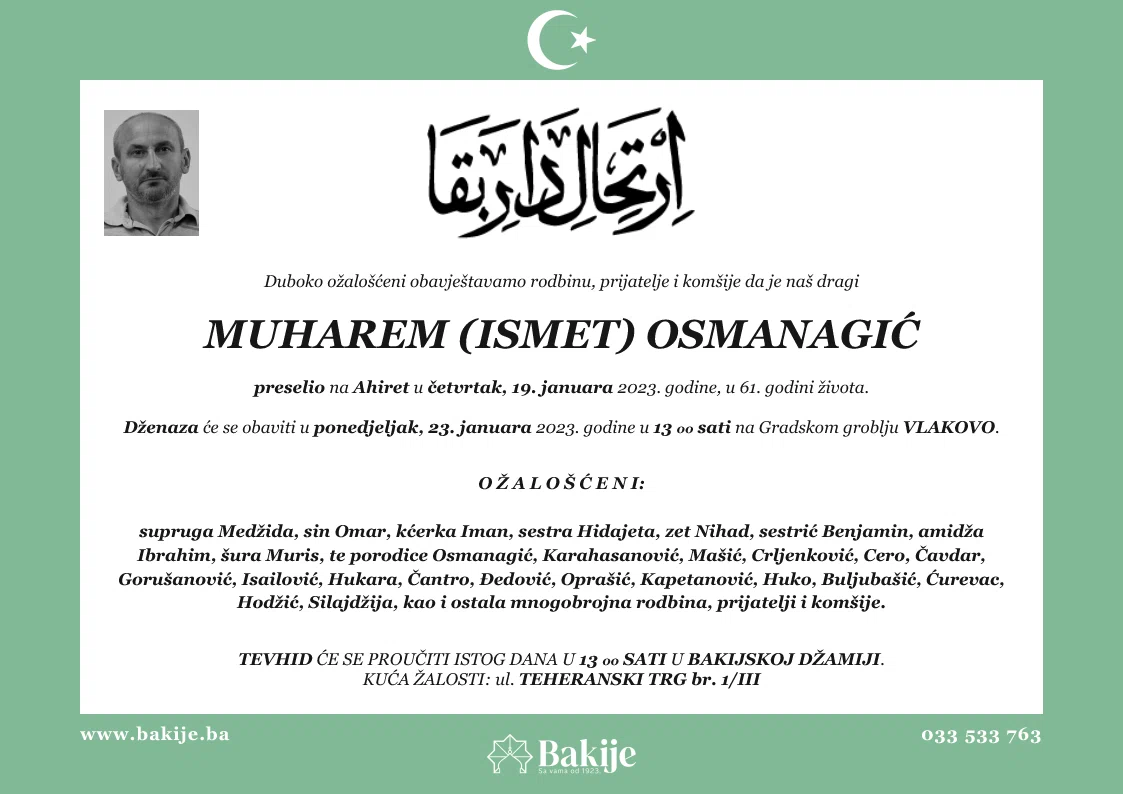 Smrtovnica — Muharem (Ismet) Osmanagić