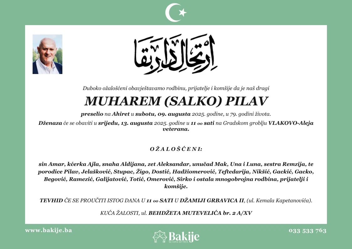 Smrtovnica — Muharem (Salko) Pilav