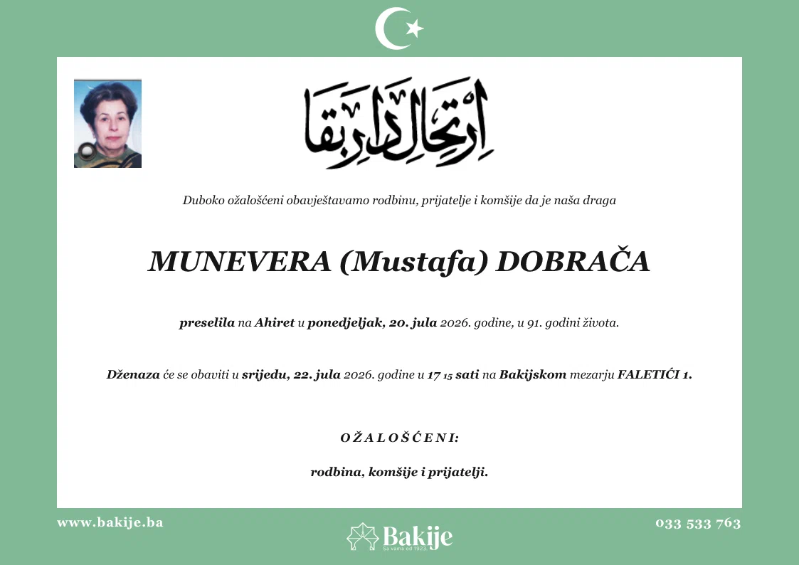 Smrtovnica — Munevera (Mustafa) Dobrača