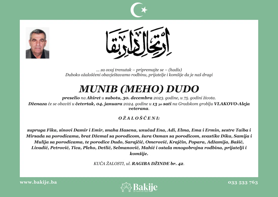 Smrtovnica — Munib (Meho) Dudo