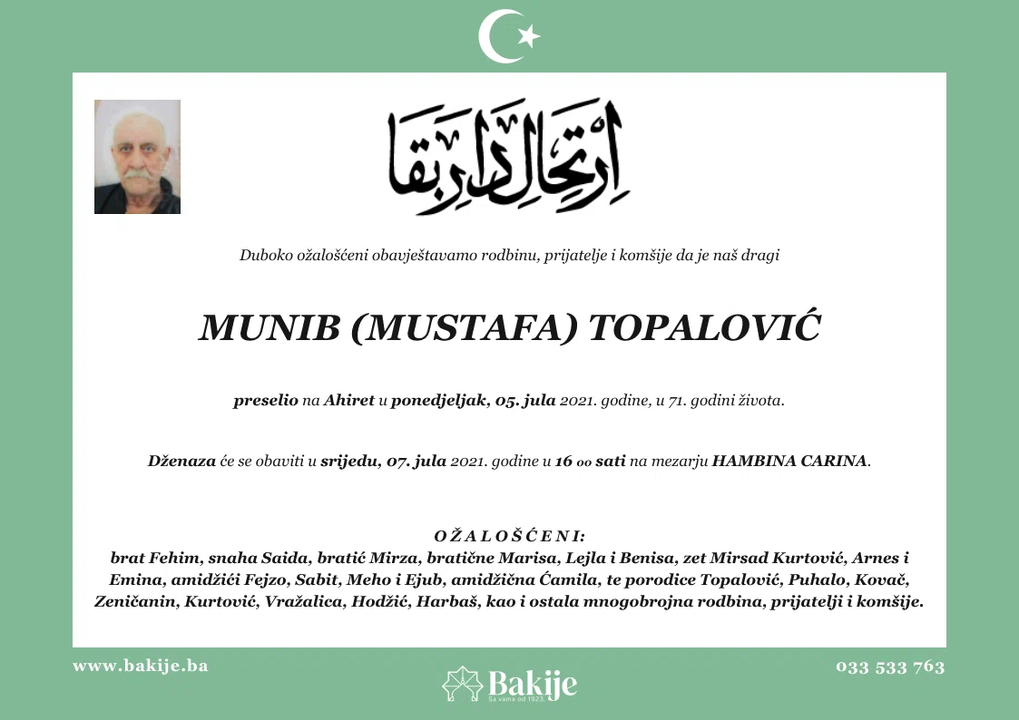 Smrtovnica — Munib (Mustafa) Topalović