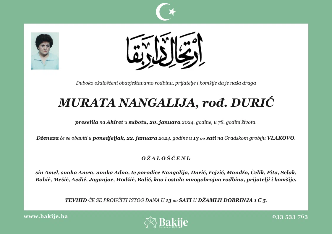 Smrtovnica — Murata Nangalija, rođ. Durić