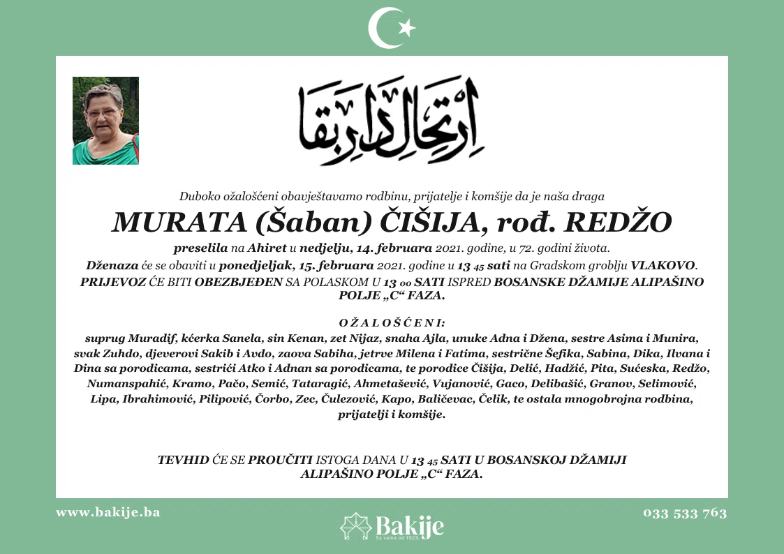 Smrtovnica — Murata (Šaban) Čišija, rođ. Redžo