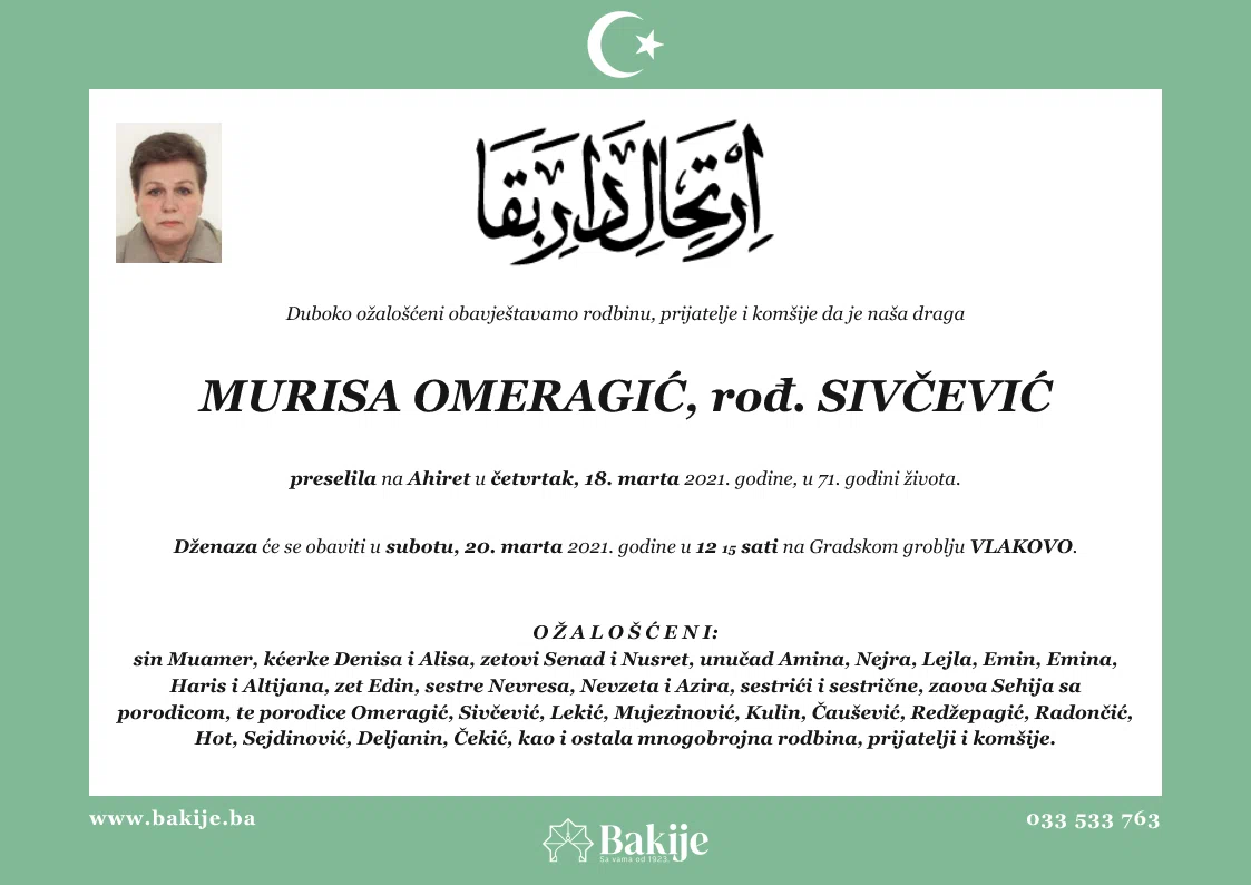 Smrtovnica — Murisa Omeragić, rođ. Sivčević