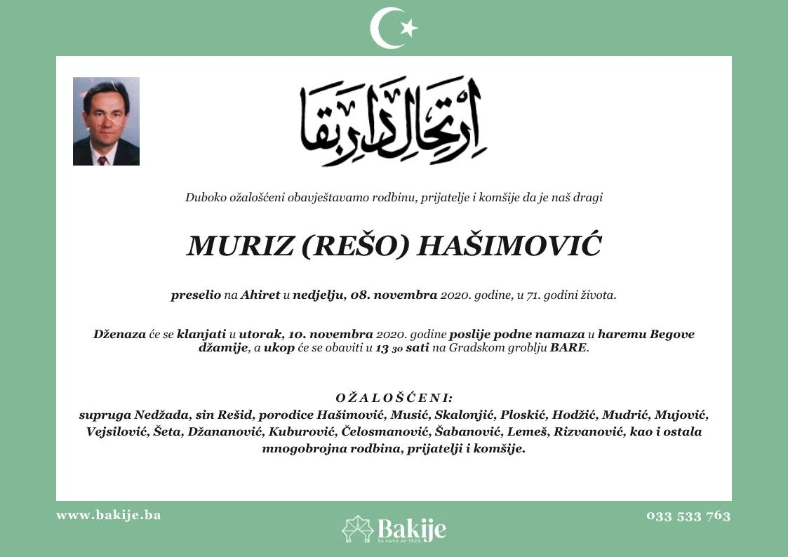 Smrtovnica — Muriz (Rešo) Hašimović