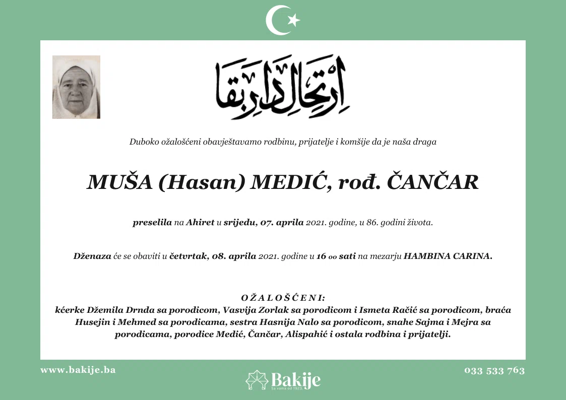 Smrtovnica — Muša (Hasan) Medić, rođ. Čančar