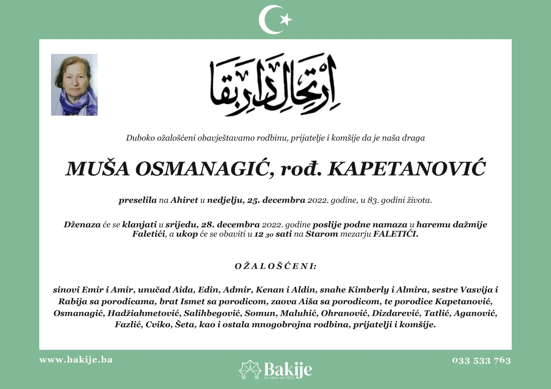 Smrtovnica — Muša Osmanagić, rođ. Kapetanović