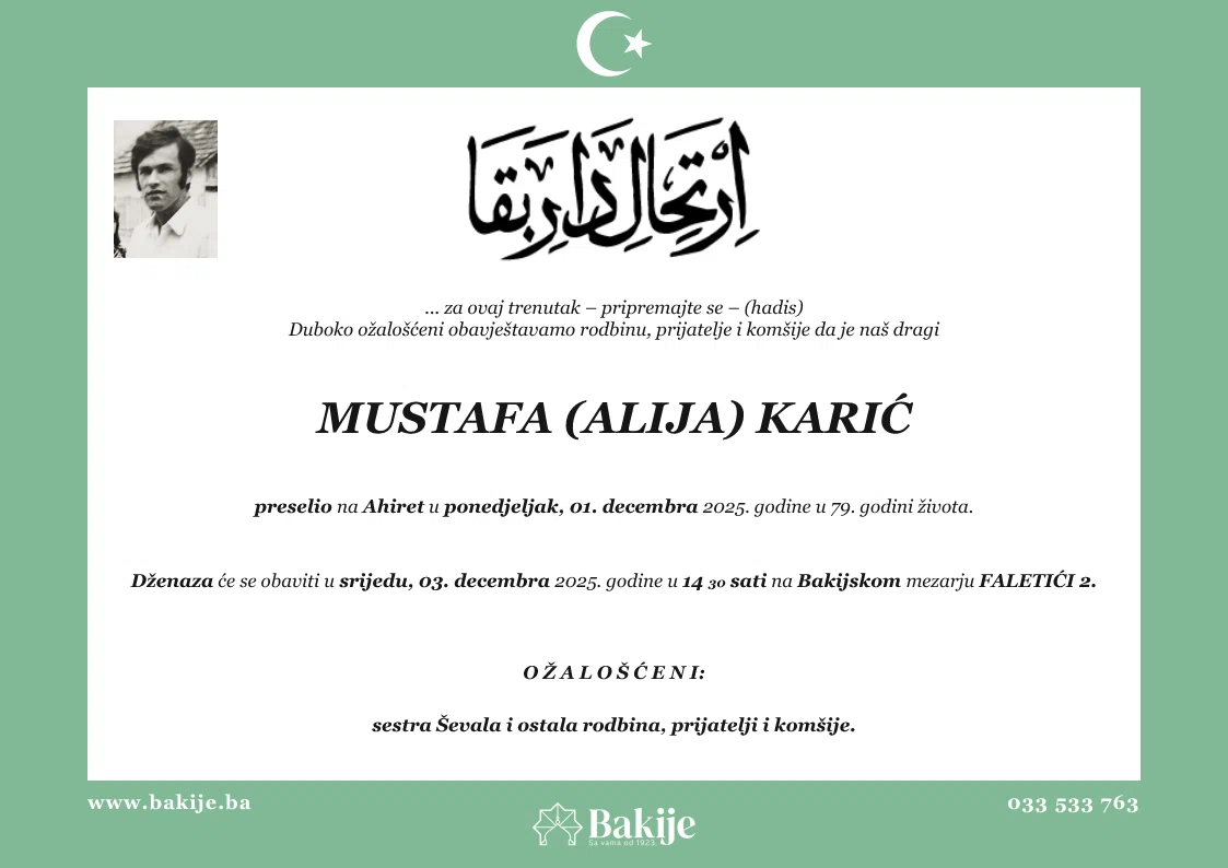 Smrtovnica — Mustafa (Alija) Karić