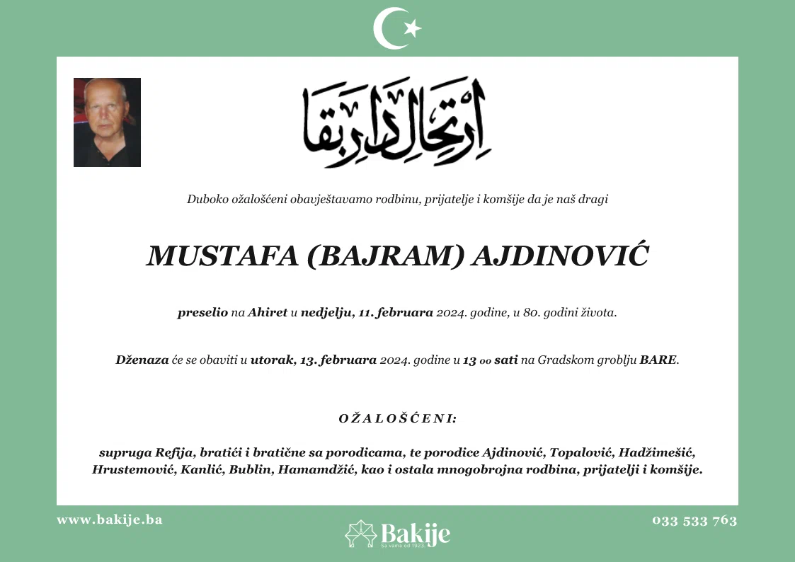 Smrtovnica — Mustafa (Bajram) Ajdinović