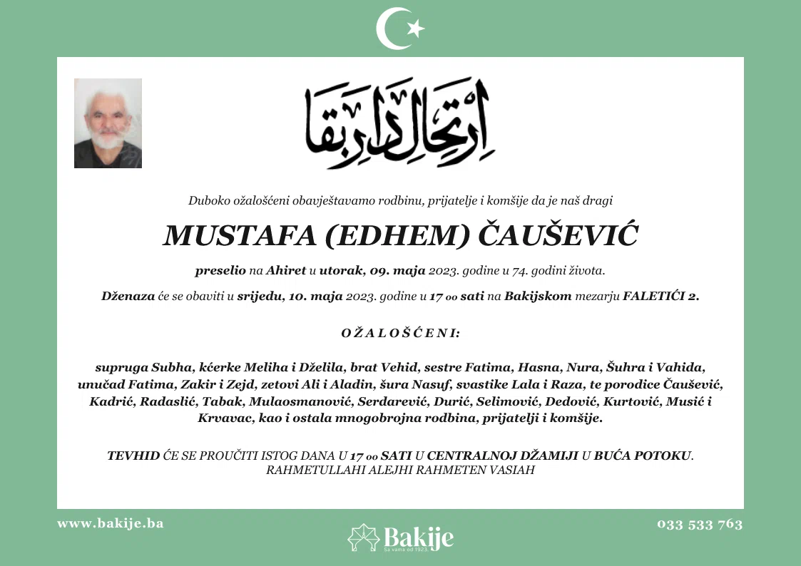 Smrtovnica — Mustafa (Edhem) Čaušević