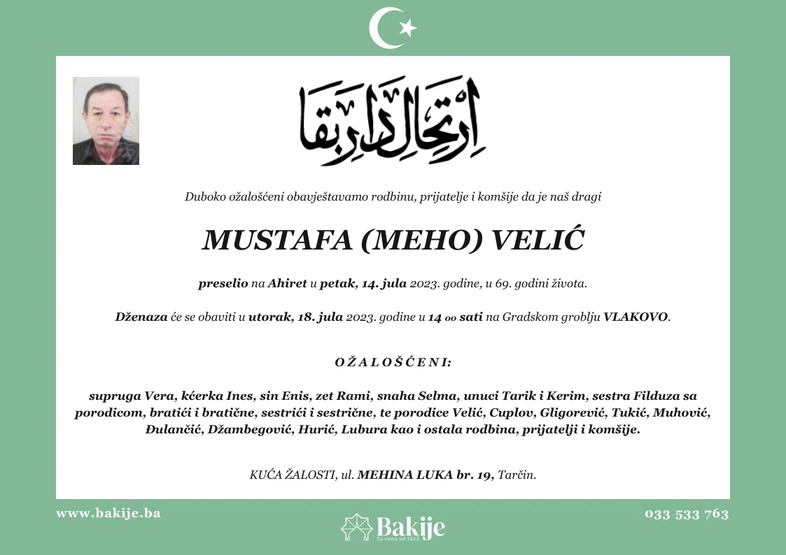 Smrtovnica — Mustafa (Meho) Velić