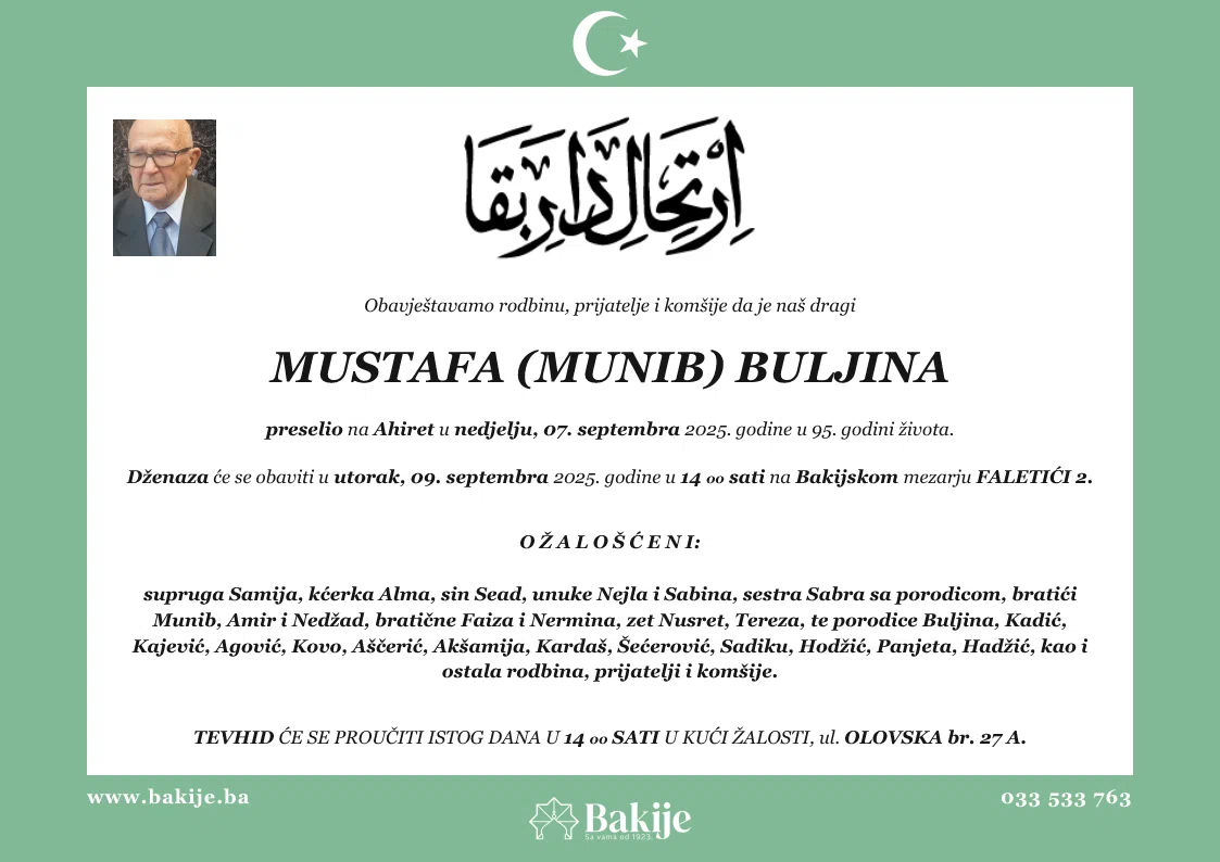 Smrtovnica — Mustafa (Munib) Buljina
