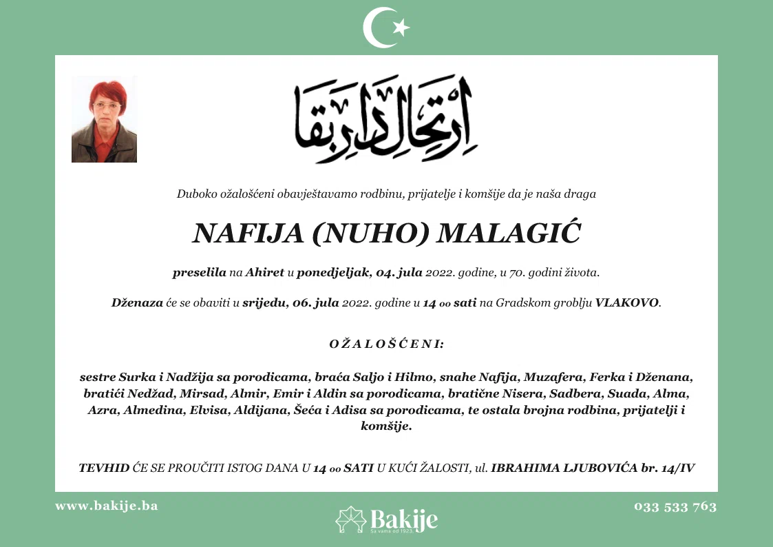 Smrtovnica — Nafija (Nuho) Malagić