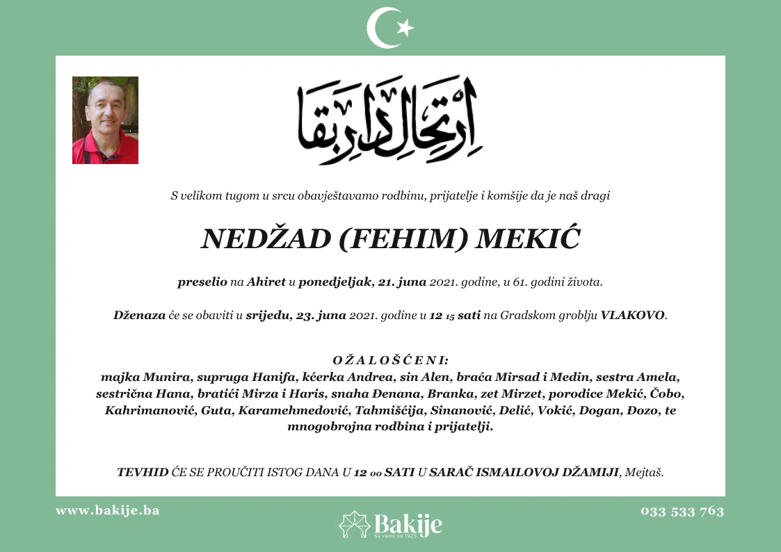Smrtovnica — Nedžad (Fehim) Mekić