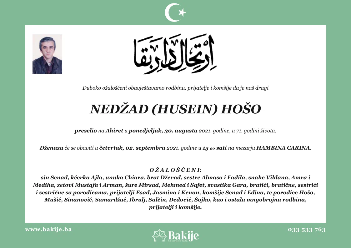 Smrtovnica — Nedžad (Husein) Hošo