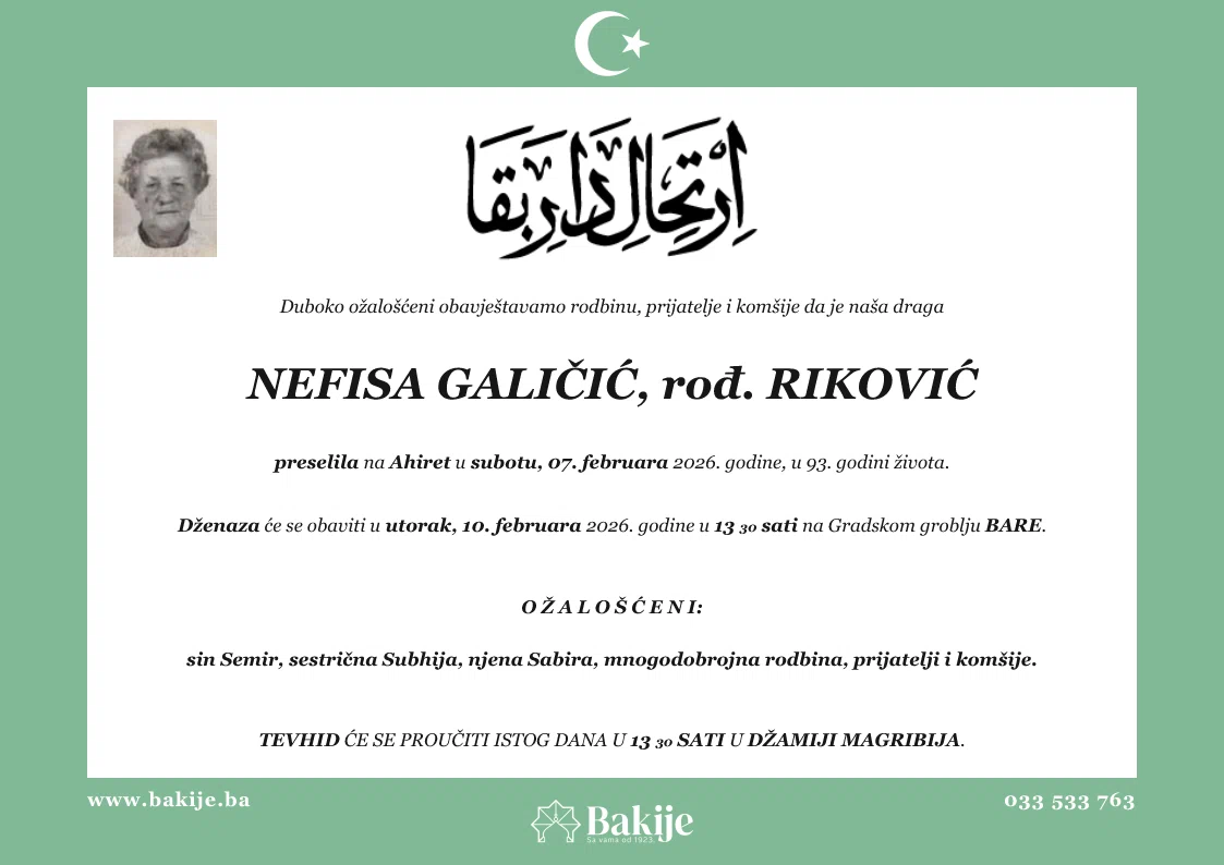 Smrtovnica — Nefisa Galičić, rođ. Riković