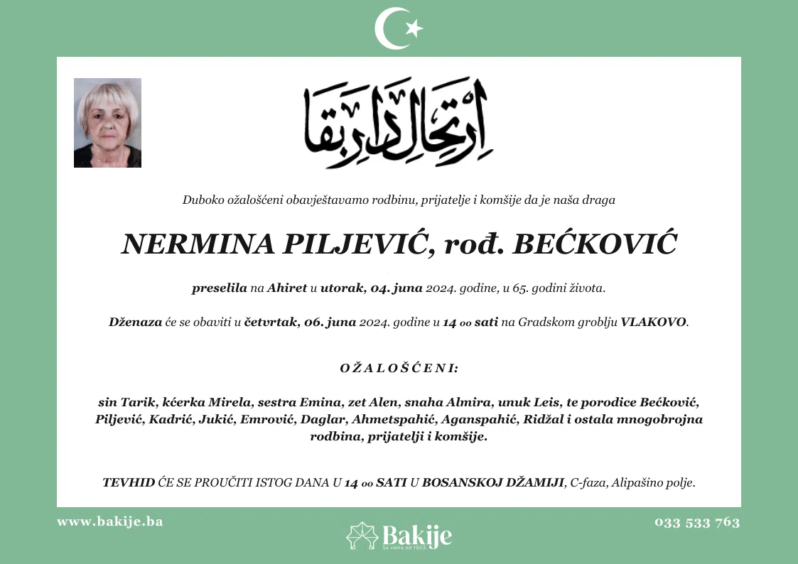 Smrtovnica — Nermina Piljević, rođ. Bećković