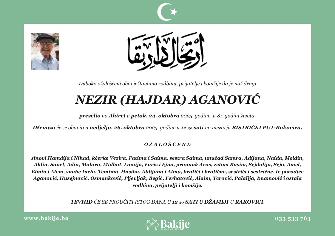 Smrtovnica — Nezir (Hajdar) Aganović