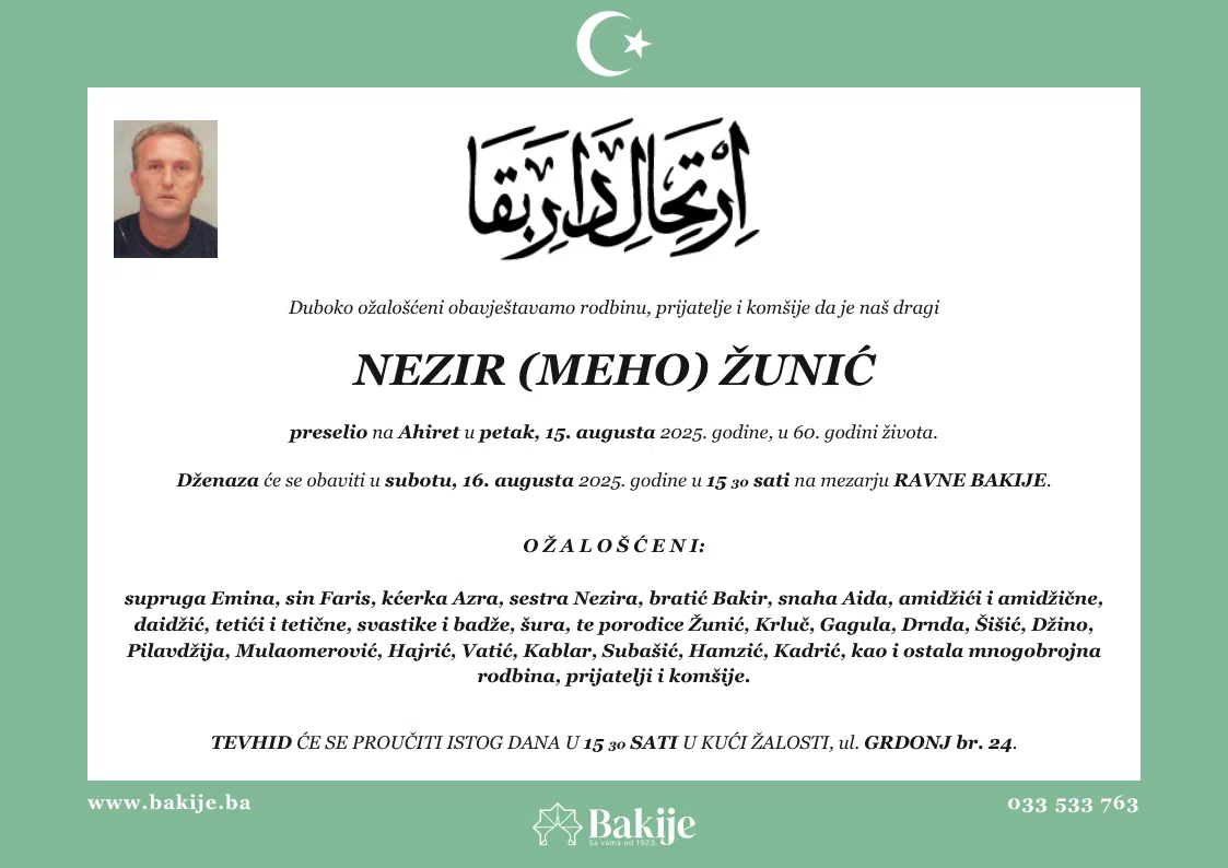 Smrtovnica — Nezir (Meho) Žunić
