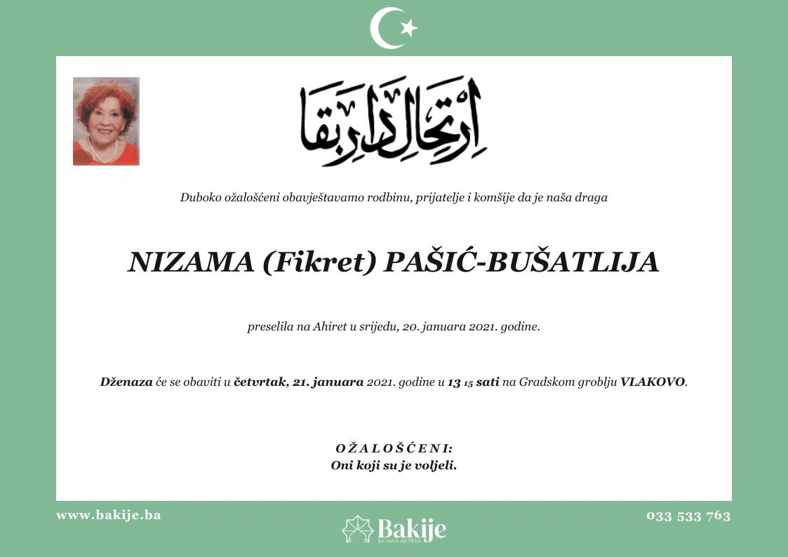 Smrtovnica — Nizama (Fikret) Pašić-Bušatlija