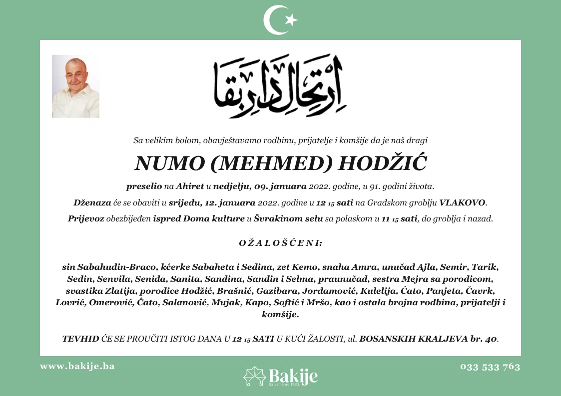 Smrtovnica — Numo (Mehmed) Hodžić