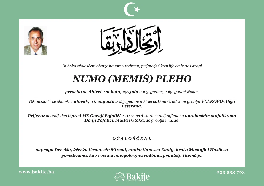 Smrtovnica — Numo (Memiš) Pleho
