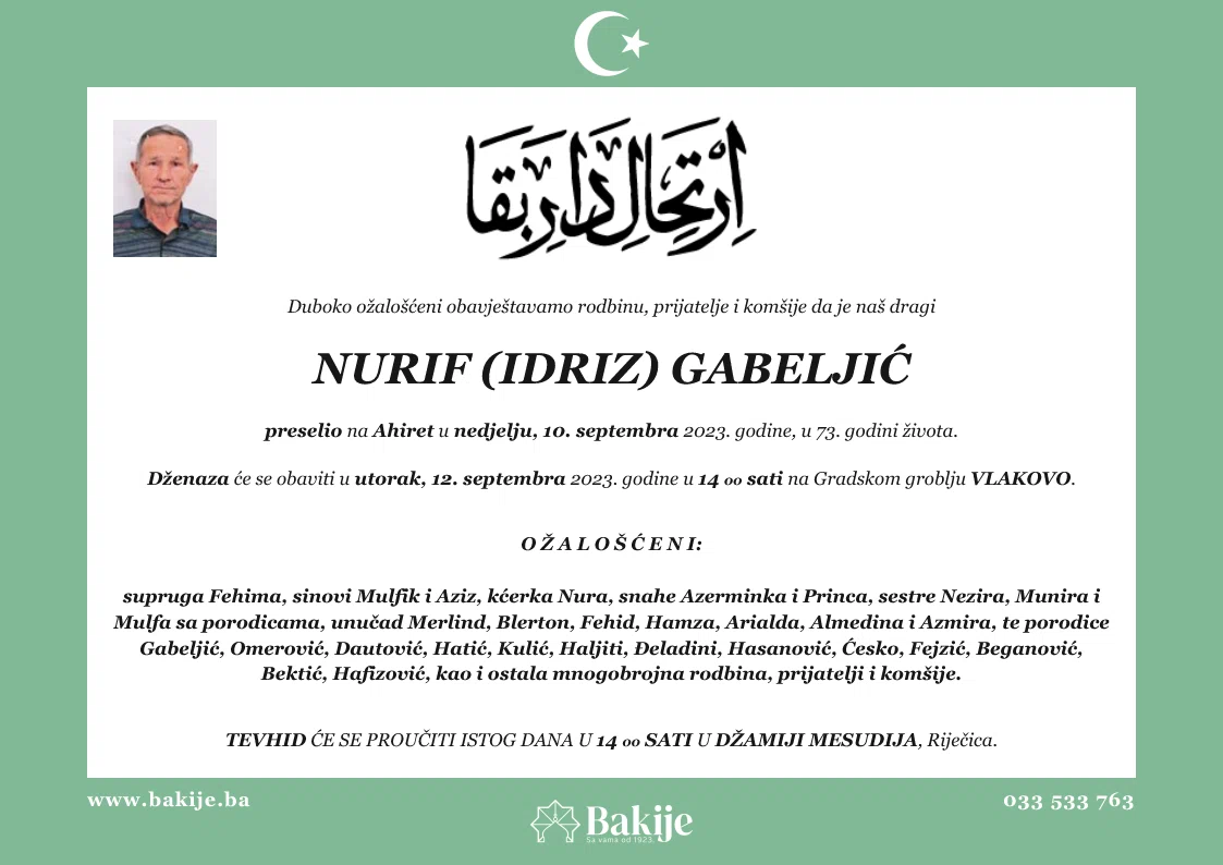 Smrtovnica — Nurif (Idriz) Gabeljić