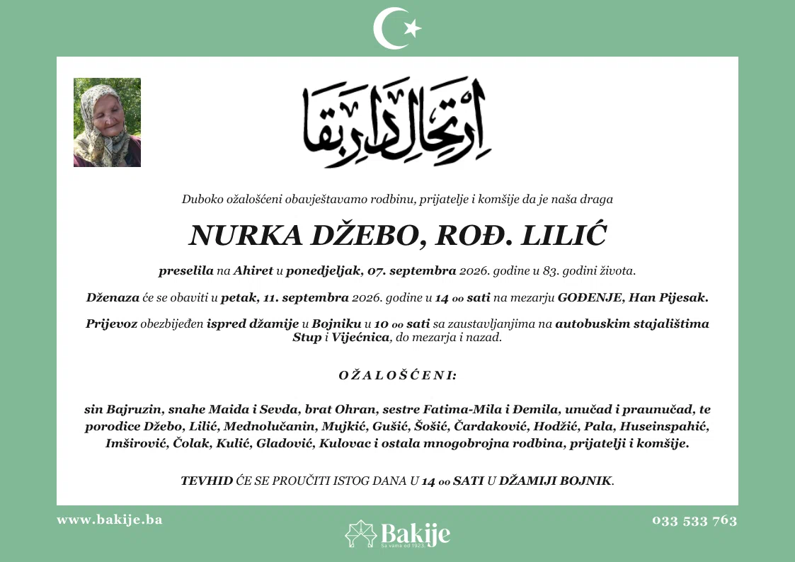Smrtovnica — Nurka Džebo, rođ. Lilić