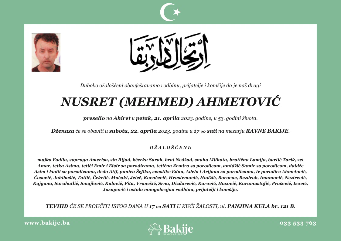 Smrtovnica — Nusret (Mehmed) Ahmetović