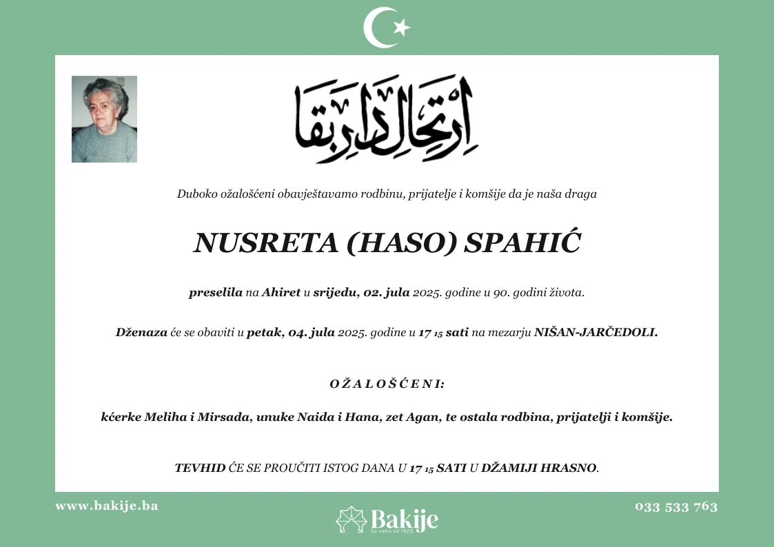 Smrtovnica — Nusreta (Haso) Spahić
