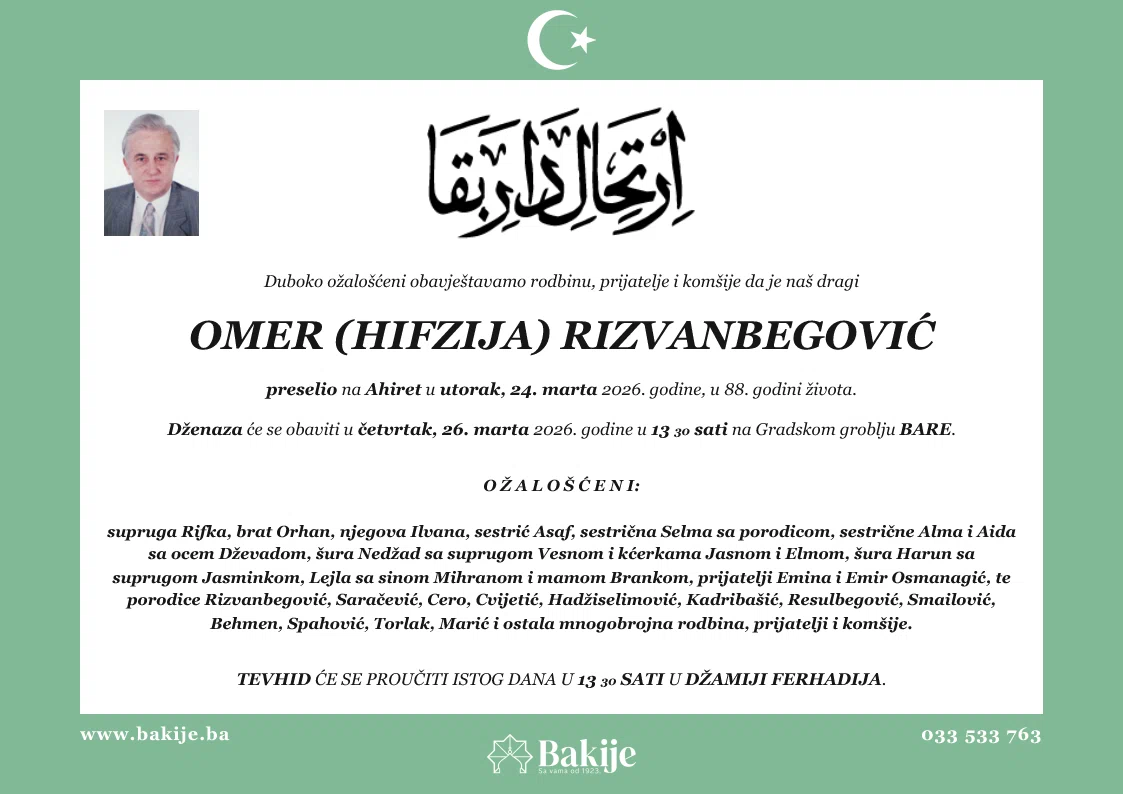 Smrtovnica — Omer (Hifzija) Rizvanbegović