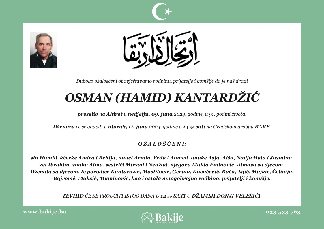 Smrtovnica — Osman (Hamid) Kantardžić
