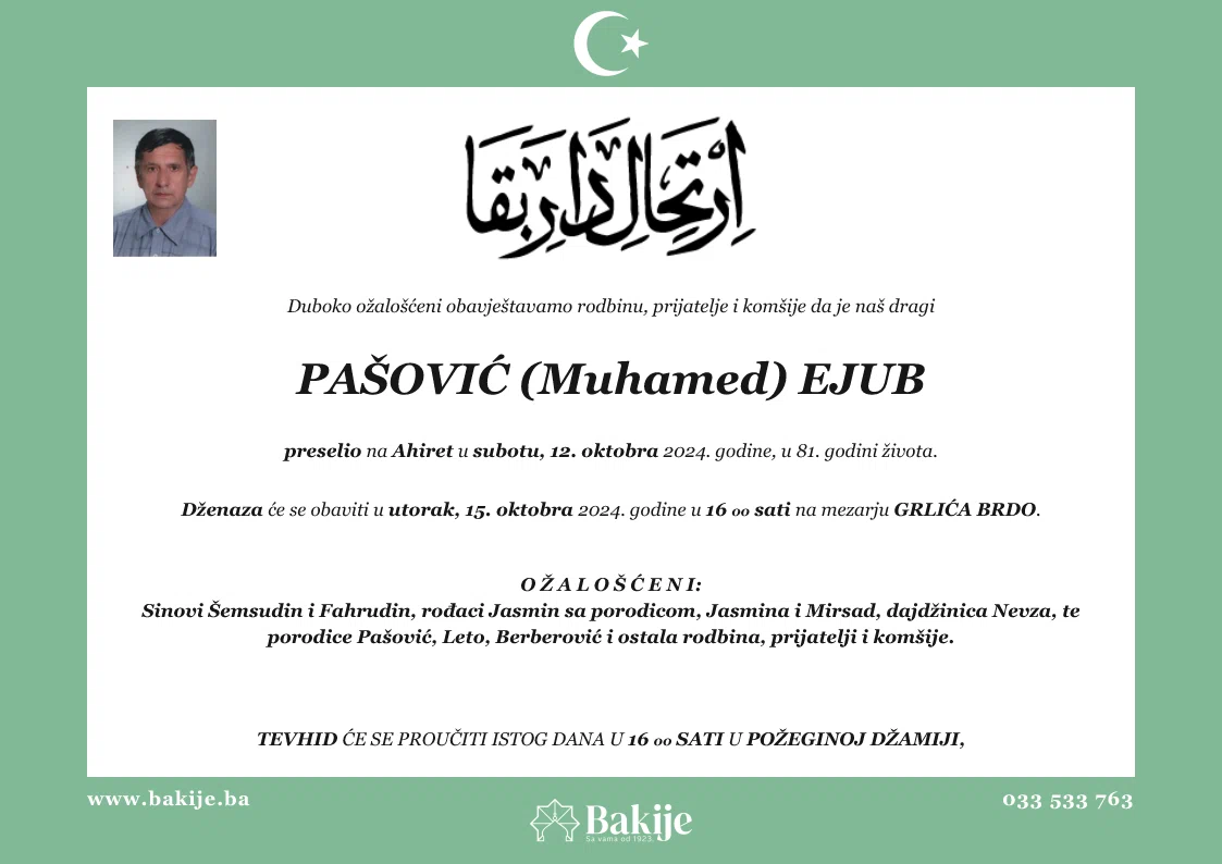 Smrtovnica — Pašović (Muhamed) Ejub