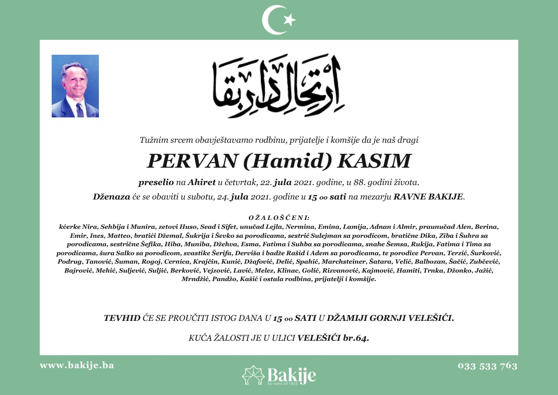 Smrtovnica — Pervan (Hamid) Kasim