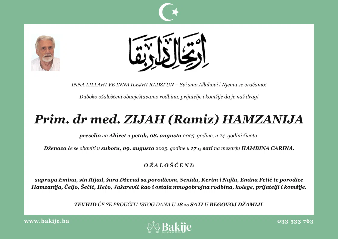 Smrtovnica — Prim. Dr Med. Zijah (Ramiz) Hamzanija