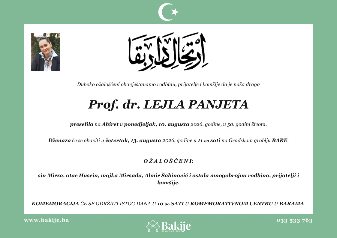 Smrtovnica — Prof. Dr. Lejla Panjeta