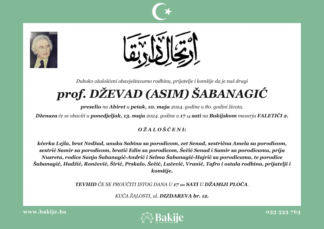 Smrtovnica — Prof. Dževad (Asim) Šabanagić