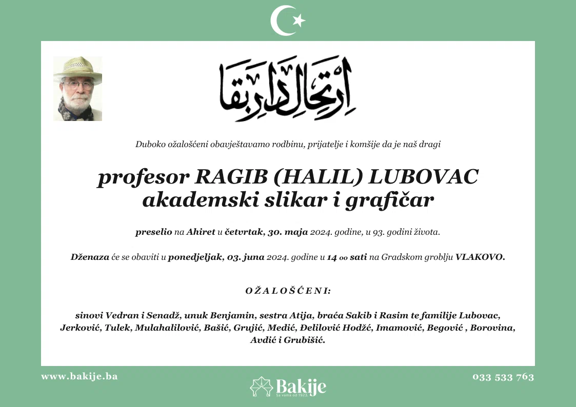Smrtovnica — Profesor Ragib (Halil) Lubovac Akademski Slikar I Grafičar