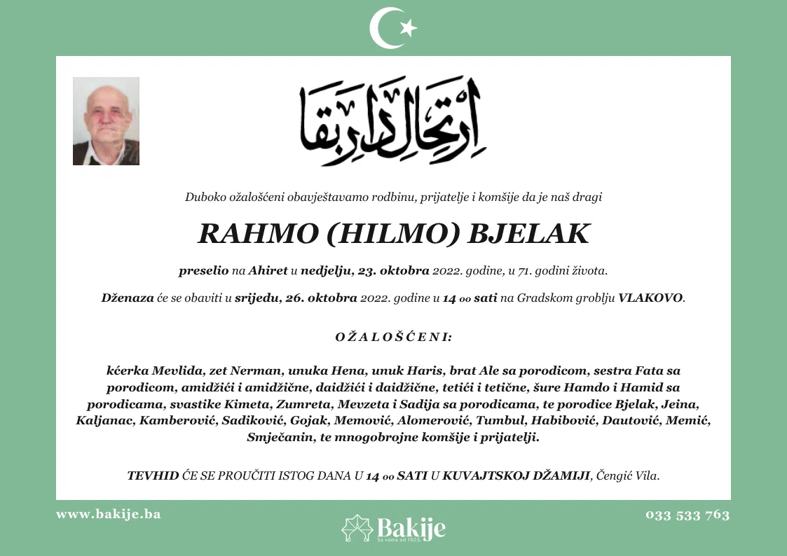 Smrtovnica — Rahmo (Hilmo) Bjelak