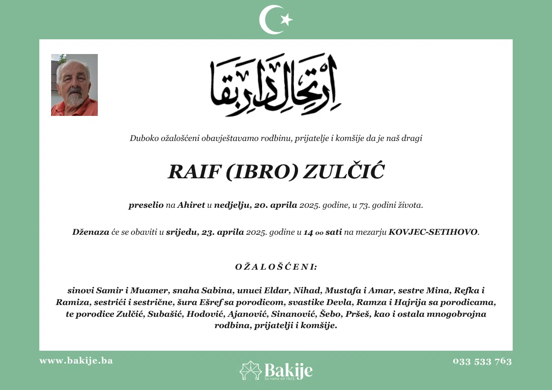 Smrtovnica — Raif (Ibro) Zulčić