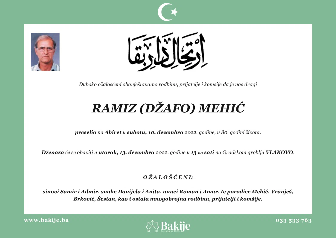 Smrtovnica — Ramiz (Džafo) Mehić