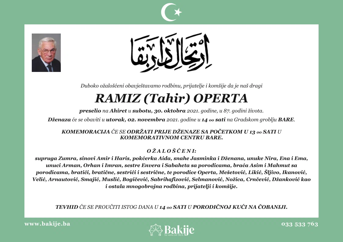 Smrtovnica — Ramiz (Tahir) Operta