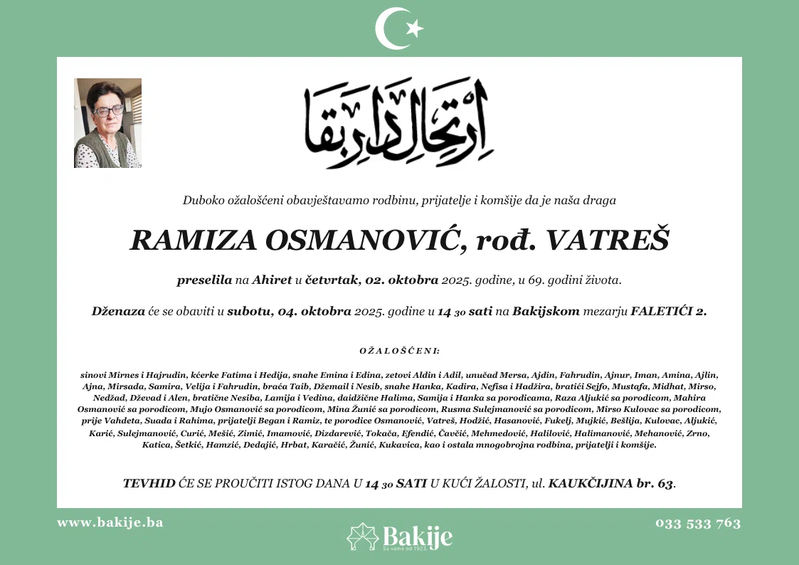 Smrtovnica — Ramiza Osmanović, rođ. Vatreš