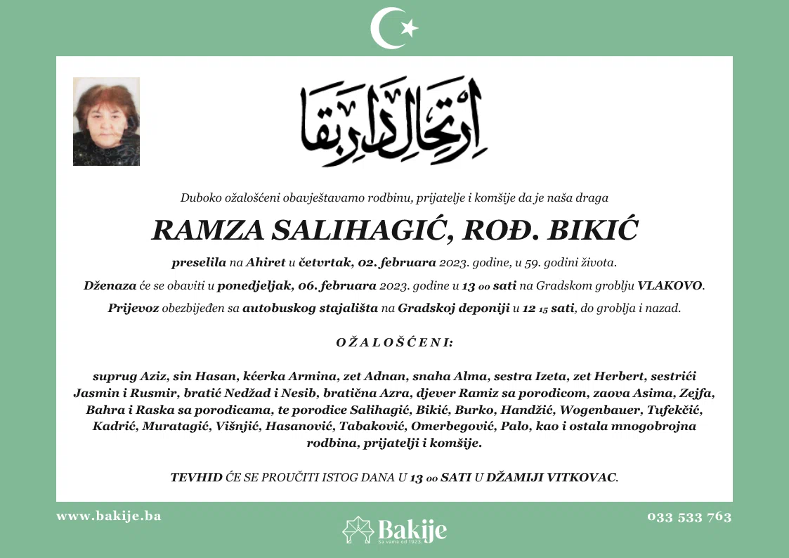 Smrtovnica — Ramza Salihagić, rođ. Bikić
