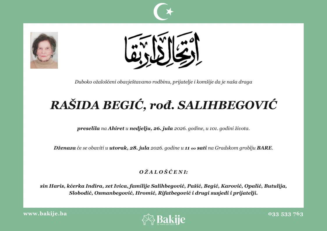 Smrtovnica — Rašida Begić, rođ. Salihbegović