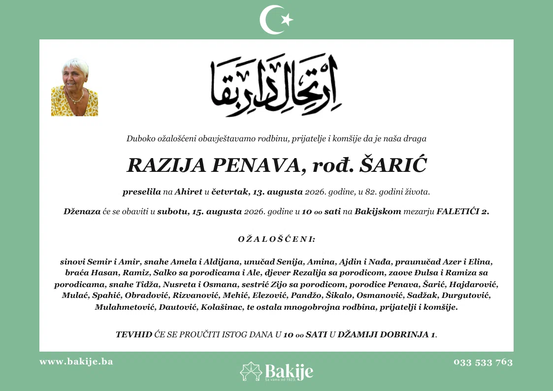 Smrtovnica — Razija Penava, rođ. Šarić
