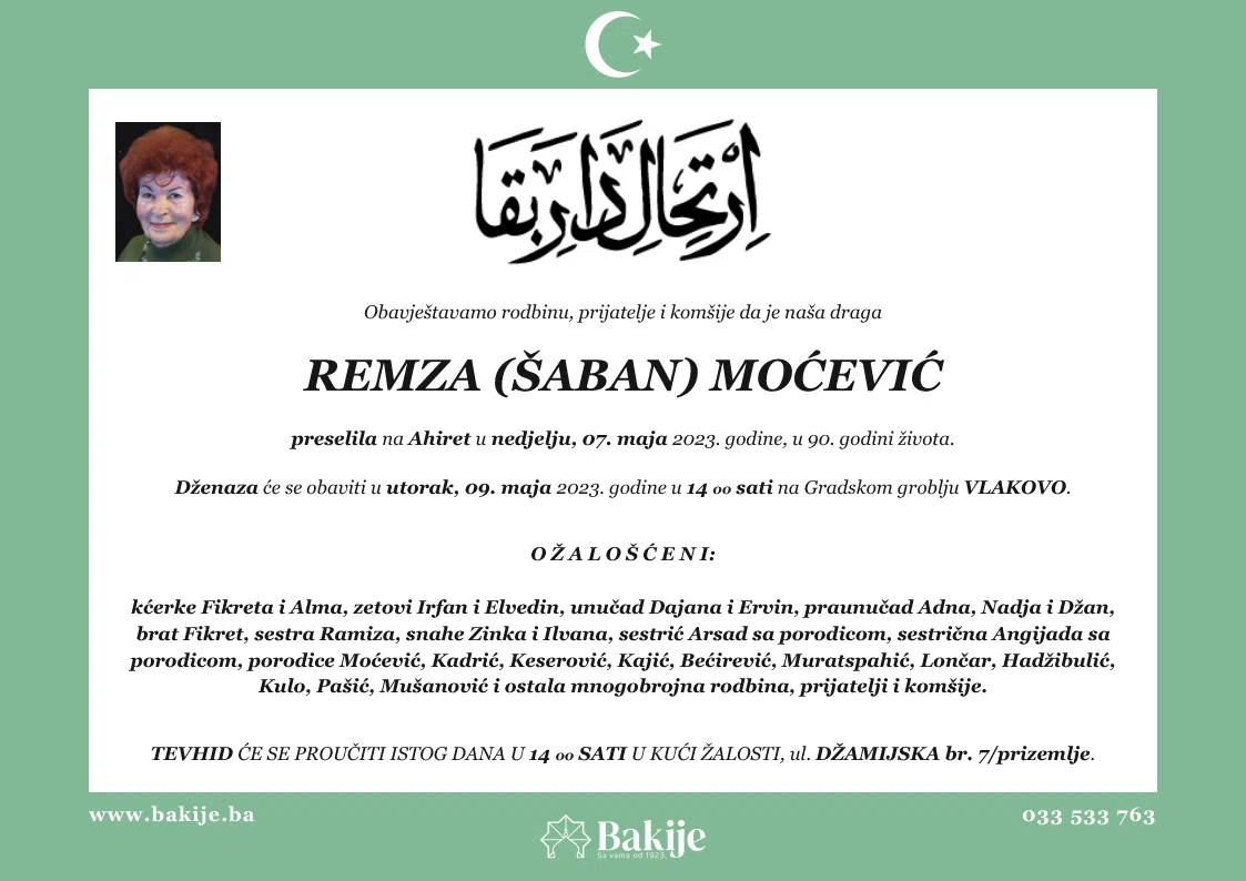 Smrtovnica — Remza (Šaban) Moćević