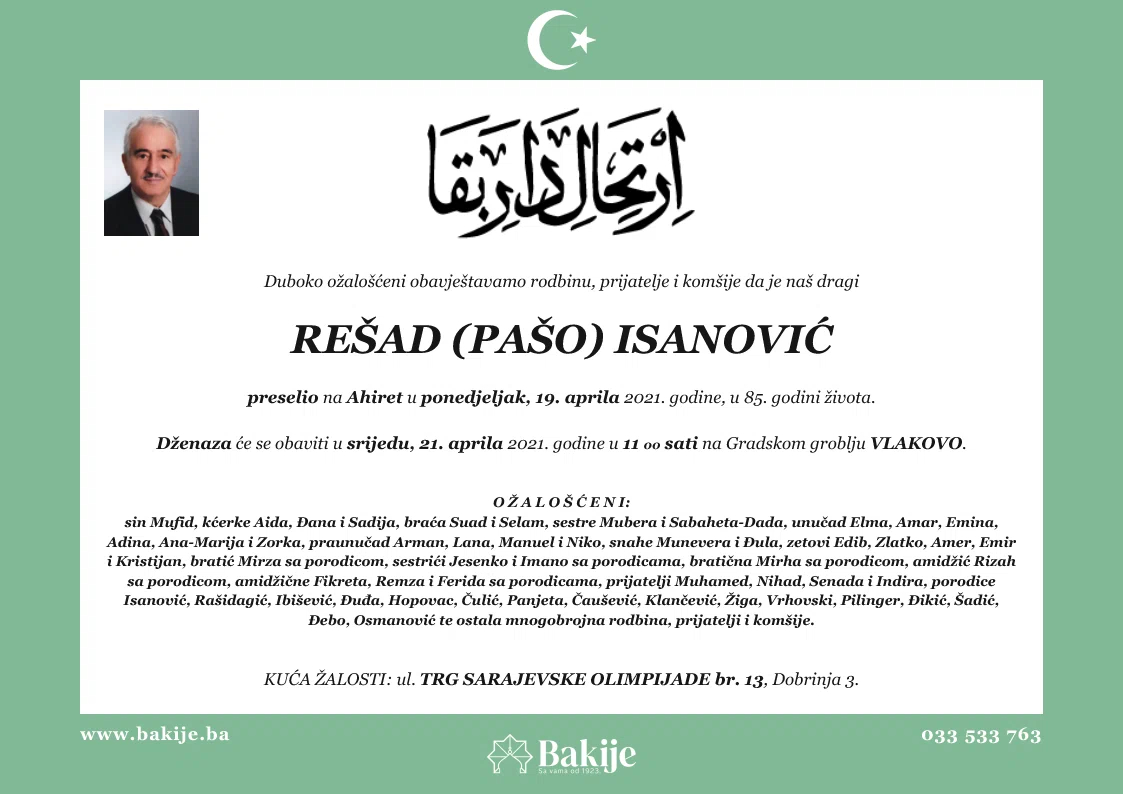 Smrtovnica — Rešad (Pašo) Isanović
