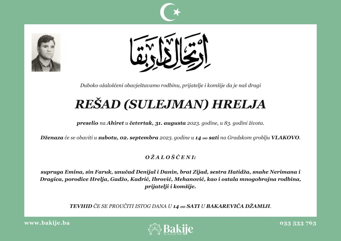 Smrtovnica — Rešad (Sulejman) Hrelja